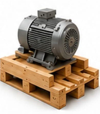 Base de madera reforzada con un motor industrial montado encima.