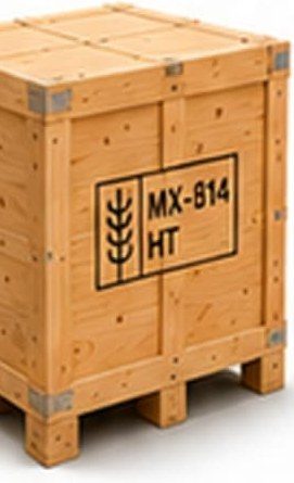 Caja de madera cerrada para exportación con sello MX-814-HT.